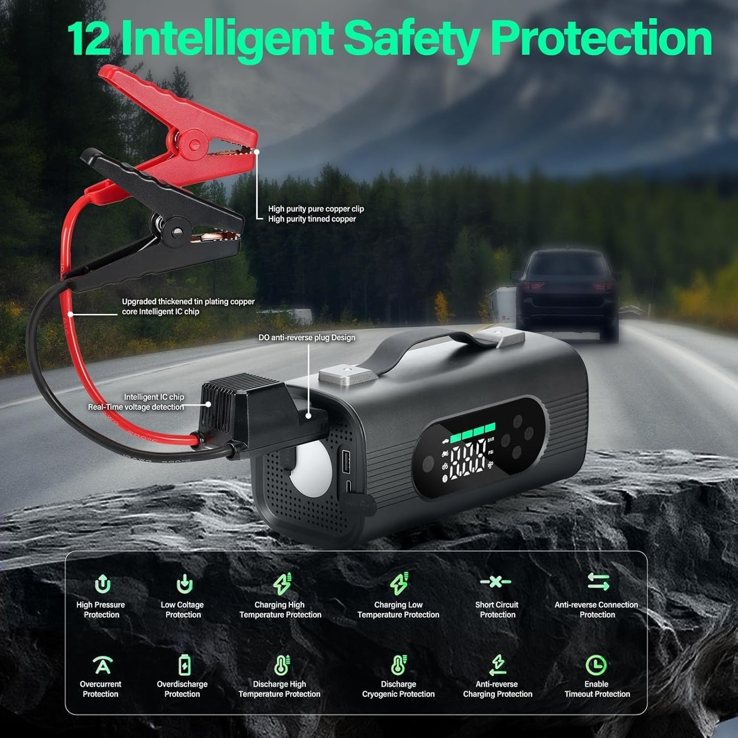 Newest 8 In 1 Portable Car Battery Starter With Air Compressor