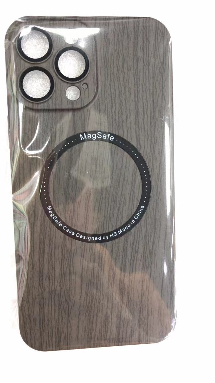Lens Film Anti-fall Wood Grain Magnetic Wireless Phone Case