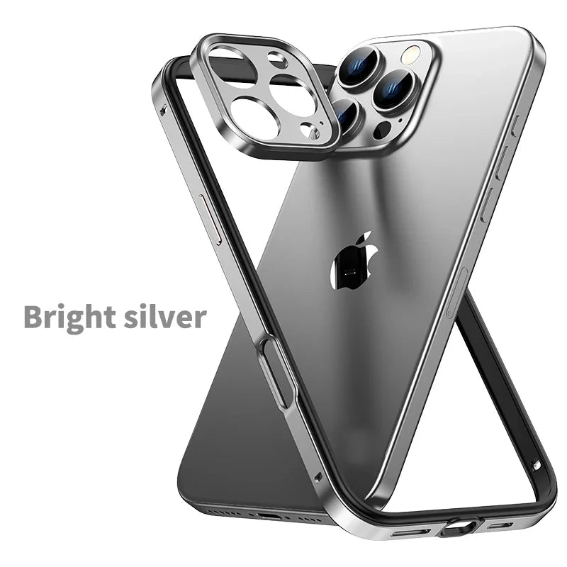 Camera Protection + Hybrid Silicone Frame Aluminum Phone Case For iPhone
