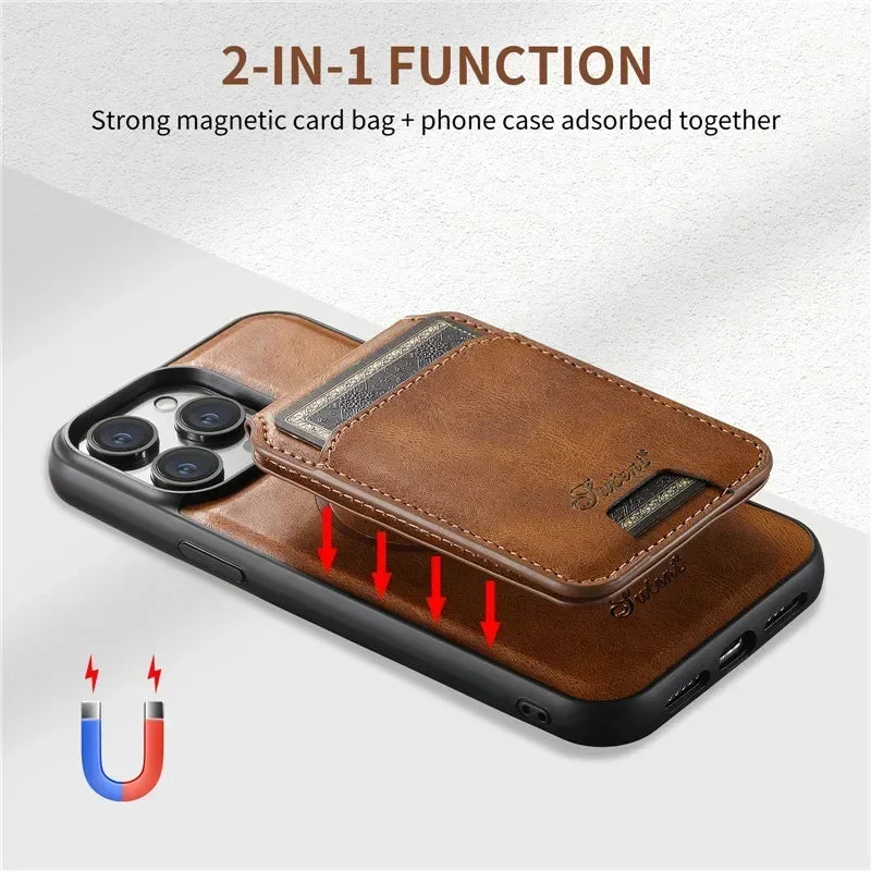 EUCAGR Magsafe Magnetic 2 In 1 Detachable Wallet & Leather Case For iPhone