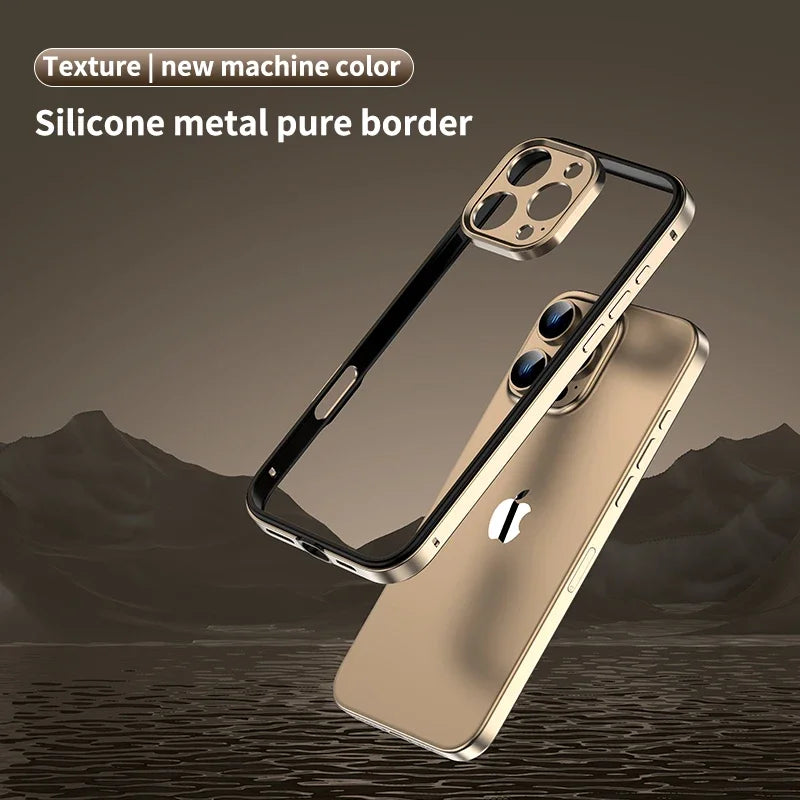 Camera Protection + Hybrid Silicone Frame Aluminum Phone Case For IPhone