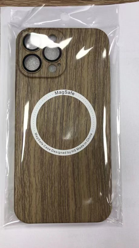 Lens Film Anti-fall Wood Grain Magnetic Wireless Phone Case