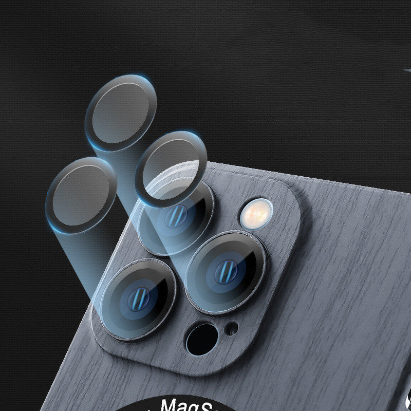 Lens Film Anti-fall Wood Grain Magnetic Wireless Phone Case