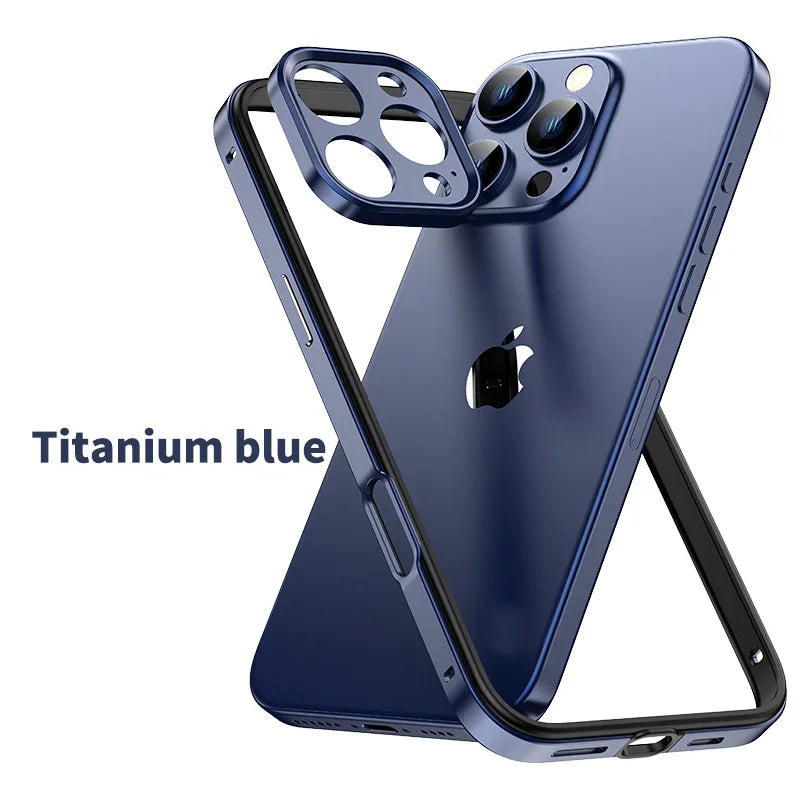 Camera Protection + Hybrid Silicone Frame Aluminum Phone Case For iPhone
