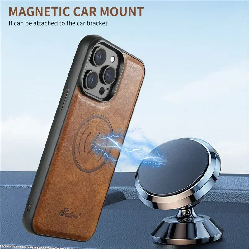 EUCAGR Magsafe Magnetic 2 In 1 Detachable Wallet & Leather Case For iPhone