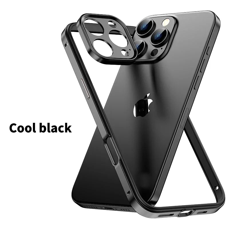 Camera Protection + Hybrid Silicone Frame Aluminum Phone Case For IPhone