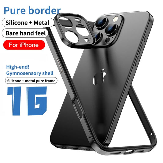 Camera Protection + Hybrid Silicone Frame Aluminum Phone Case For IPhone