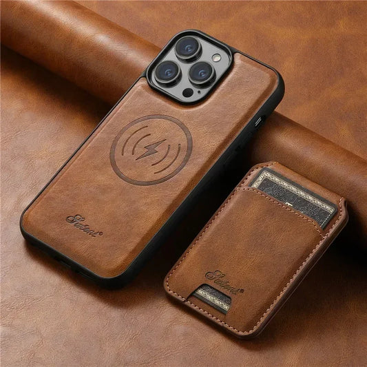 EUCAGR Magsafe Magnetic 2 In 1 Detachable Wallet & Leather Case For iPhone