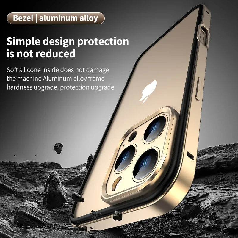 Camera Protection + Hybrid Silicone Frame Aluminum Phone Case For IPhone