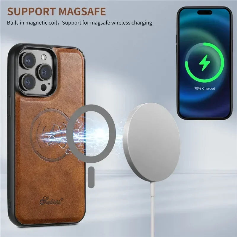EUCAGR Magsafe Magnetic 2 In 1 Detachable Wallet & Leather Case For iPhone