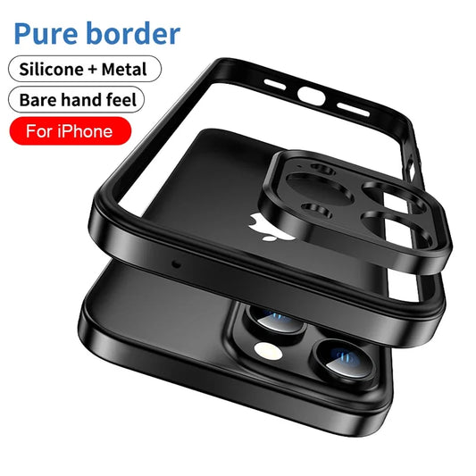 Camera Protection + Hybrid Silicone Frame Aluminum Phone Case For iPhone