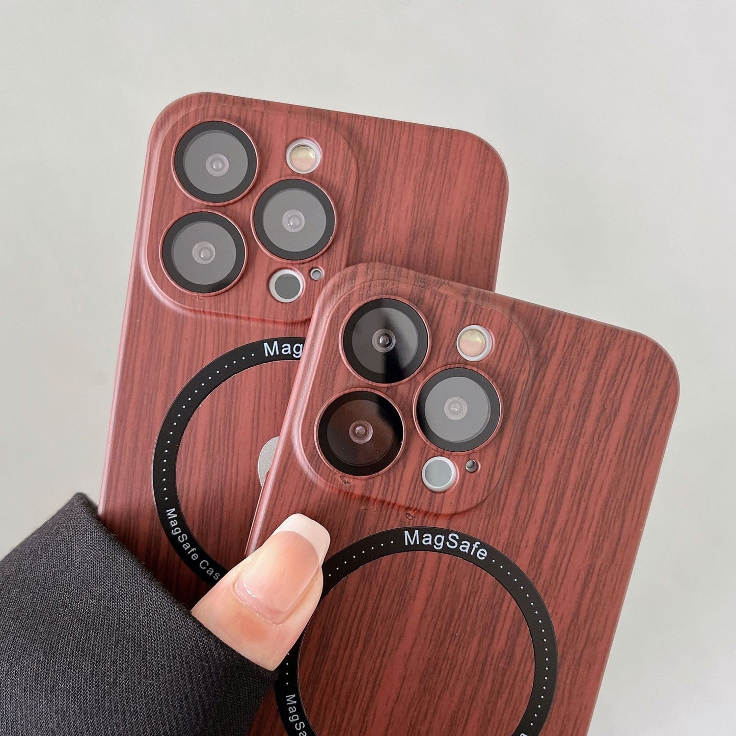 Lens Film Anti-fall Wood Grain Magnetic Wireless Phone Case